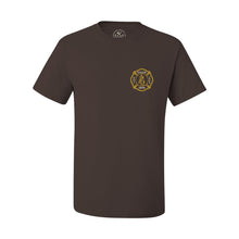 Load image into Gallery viewer, San Diego Fire Department Station 4 Swinging Friar Tee Front Chocolate

